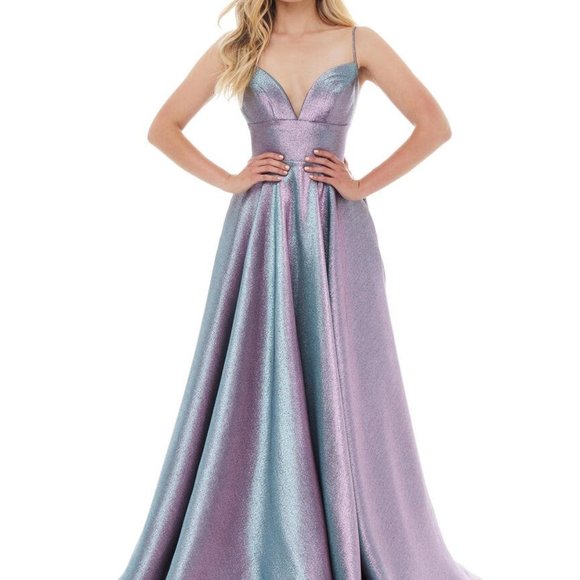 Ashley Lauren Metallic Shimmery A-Line Dress - Picture 2 of 8